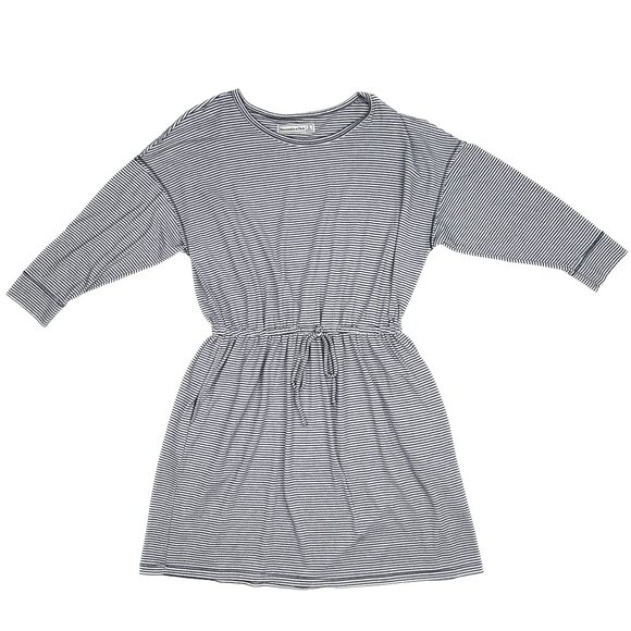 Abercrombie & Fitch Striped Jersey Shirt Dress Drawstring Waist Pockets - NWOT - Picture 1 of 6